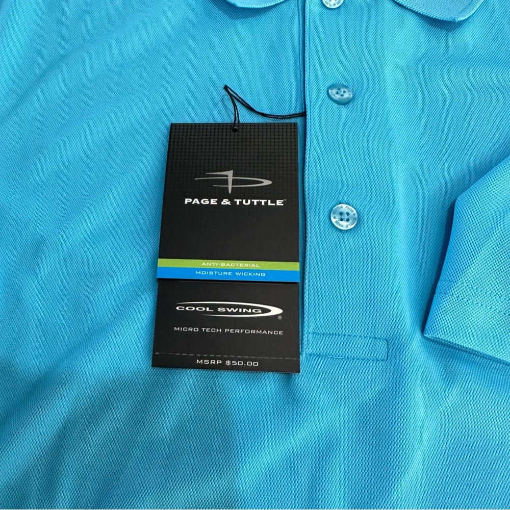 Page & Tuttle Blue Golf Polo Shirt Cool Swing Technology Size Large NEW - Picture 6 of 6